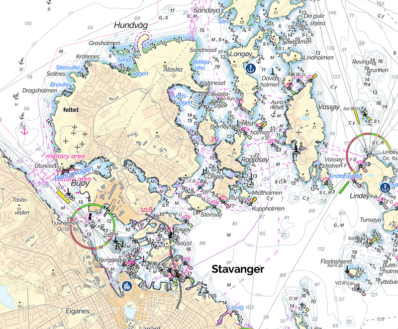 A screenshot from Kartverket's DNL online chart of Stavanger, Norway